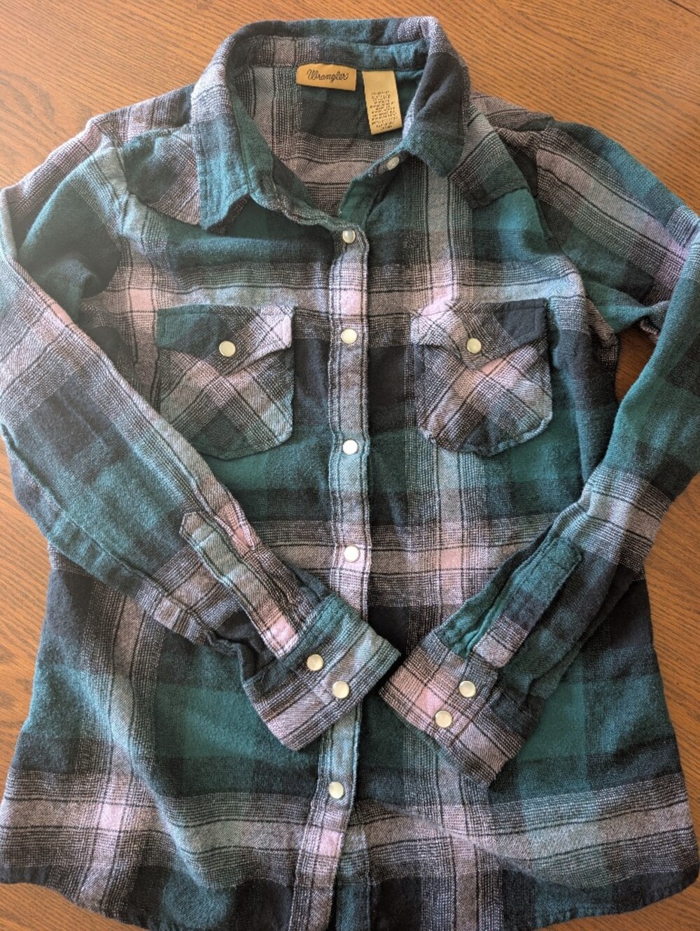 Wrangler Teal and Pink Plaid Women's Size Small Button-Front Shirt